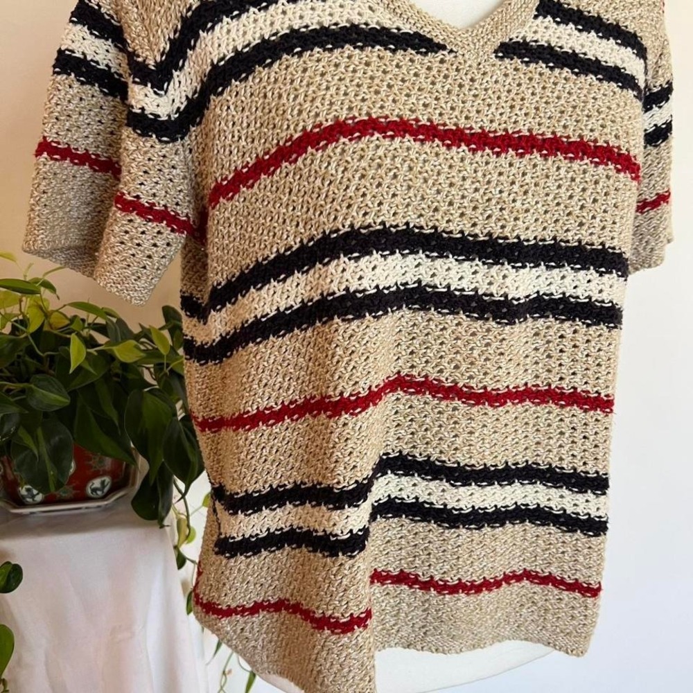Vintage Striped Liz Claiborne Short Sleeve Light Knit Sweater Top Americana - Picture 2 of 6